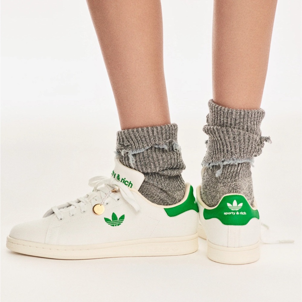 Sporty & Rich x Adidas Originals Stan Smith white‎ & green canvas sneakers